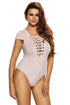 Apricot Lace Up Cap Sleeves Bodysuit